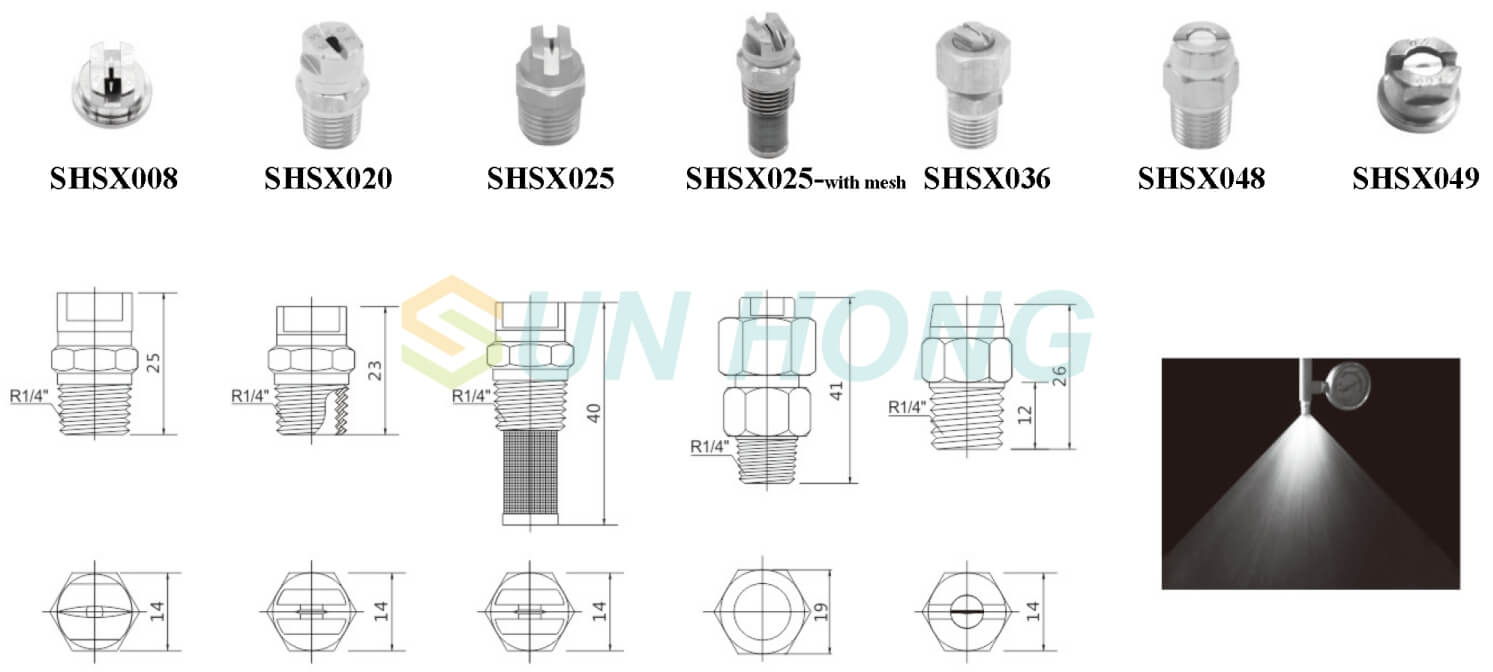 fan spray nozzle for press felt and forming fabric