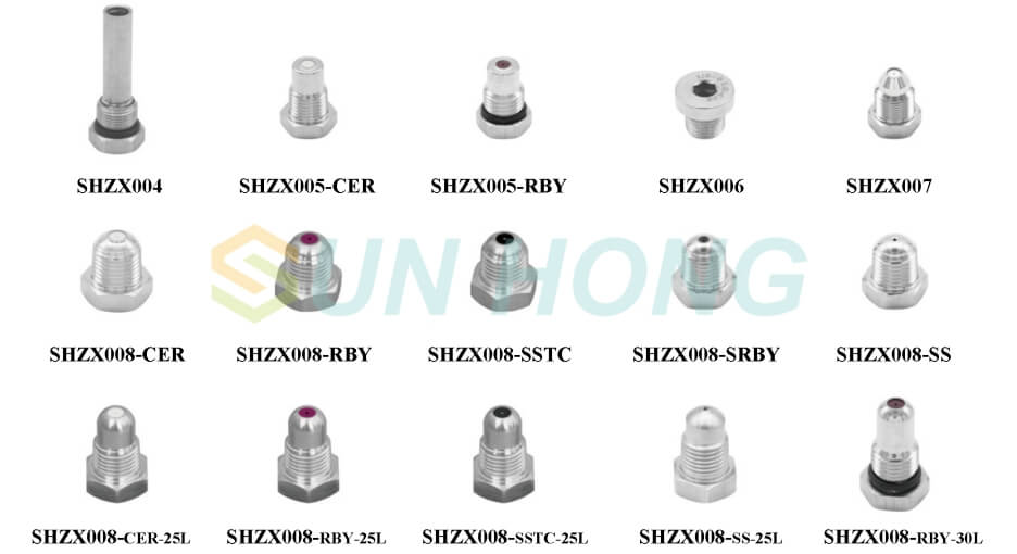 high pressure ruby nozzle types